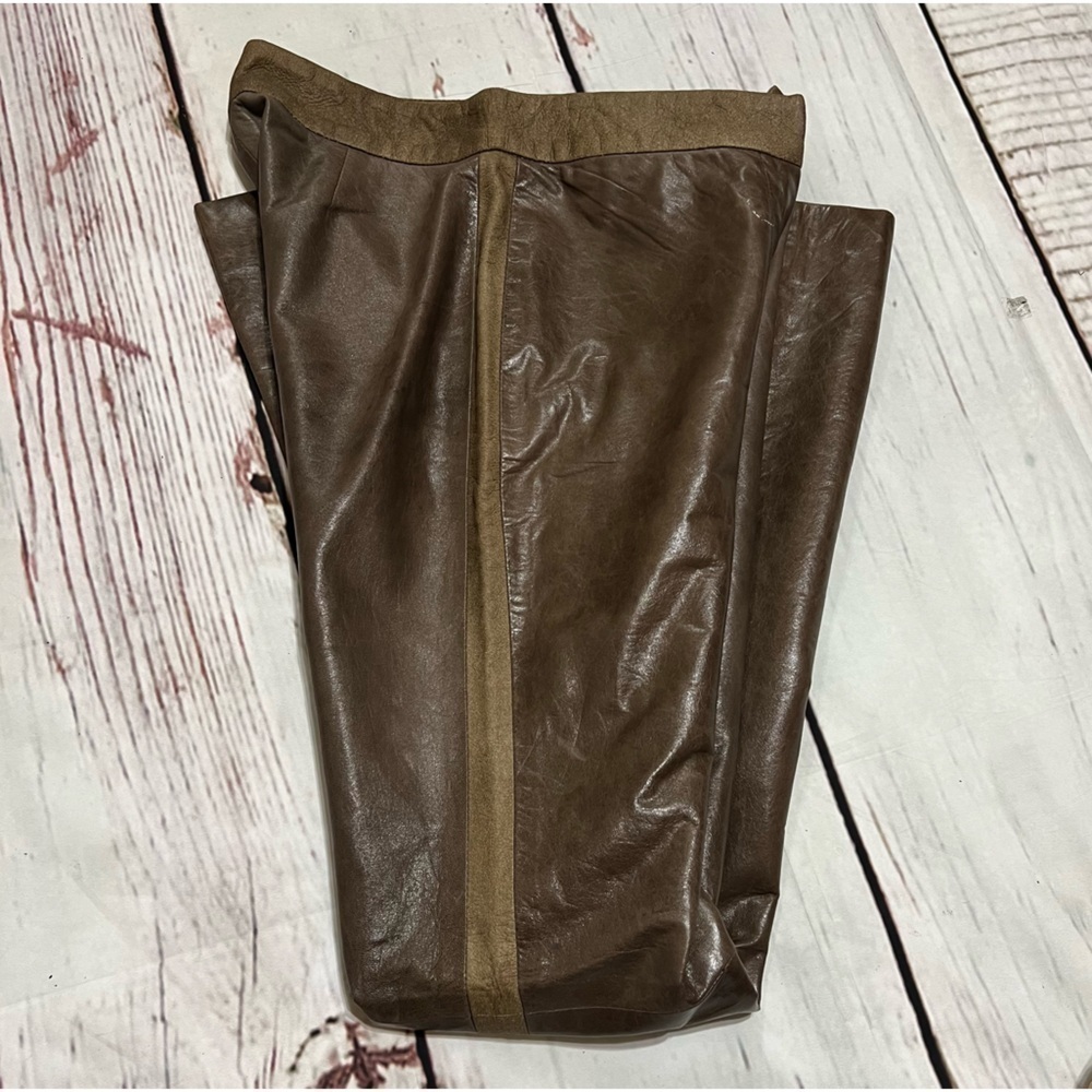 DKNY women’s 100% leather boot cut tuxedo trim pants size 6 Brown Vintage Y2K - Picture 15 of 16